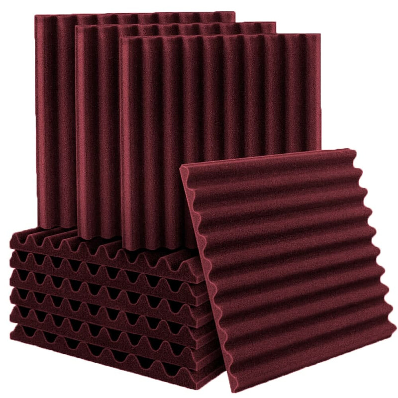 Акустические панели Волна-3D Лайн 50 (16 штук по 500x500x50мм, 4м²), бордовый