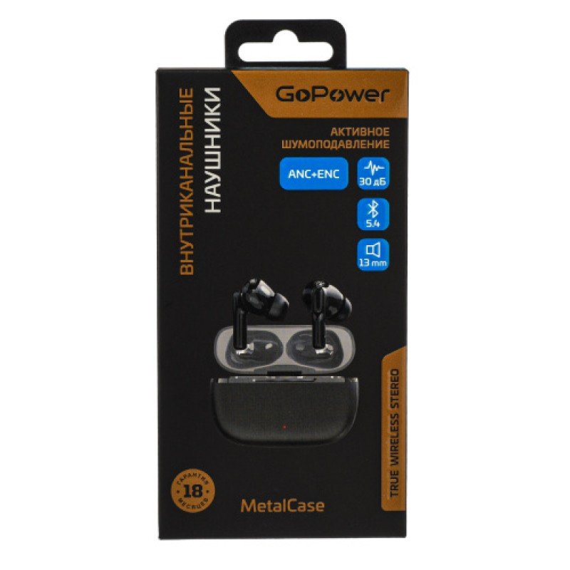 00-00035194 MetalCase Наушники внутриканальные, bluetooth 5.4 с микр. ANC+ENC, графит, GoPower
