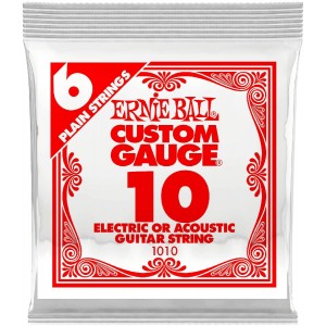 ERNIE BALL 1010 .010 Plain Steel Electric or Acoustic Guitar Strings 6 Pack