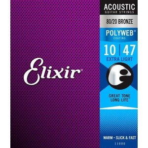 11000 POLYWEB Комплект струн для акустической гитары, Extra Light, бронза 80/20, 10-47, Elixir