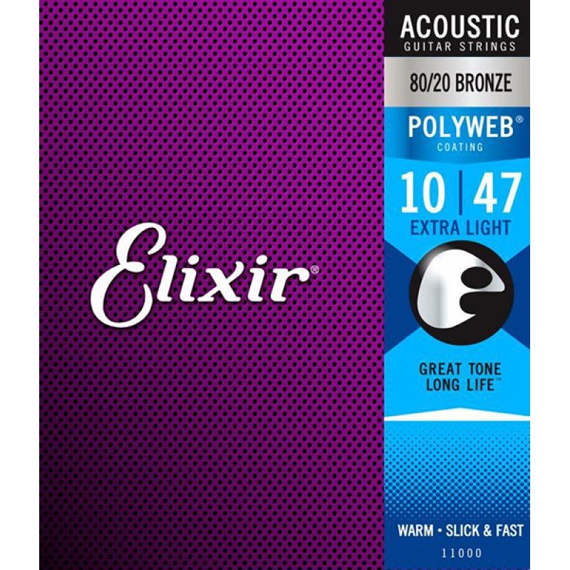 11000 POLYWEB Комплект струн для акустической гитары, Extra Light, бронза 80/20, 10-47, Elixir