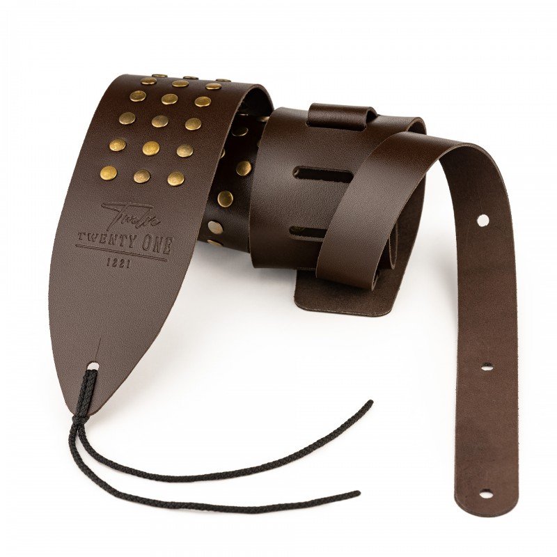 1221-75-3-BRN Ремень для гитары, кожаный, широкий, коричневый, 1221