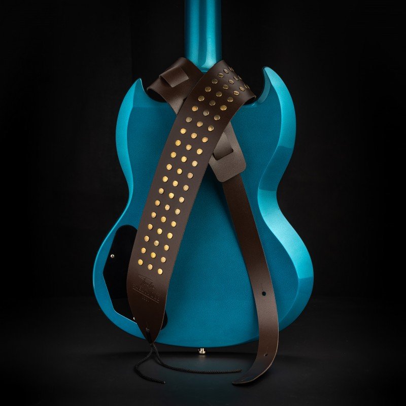 1221-75-3-BRN Ремень для гитары, кожаный, широкий, коричневый, 1221