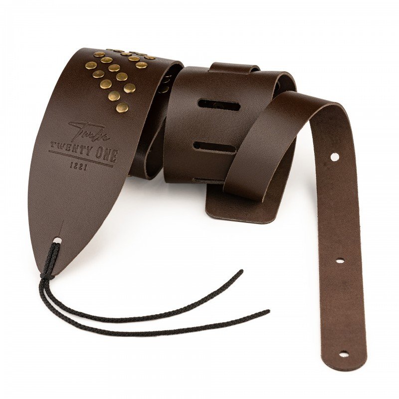 1221-75-5-BRN Ремень для гитары, кожаный, широкий, коричневый, 1221