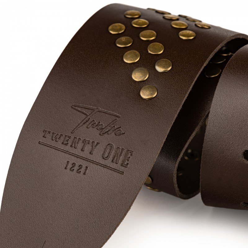 1221-75-5-BRN Ремень для гитары, кожаный, широкий, коричневый, 1221