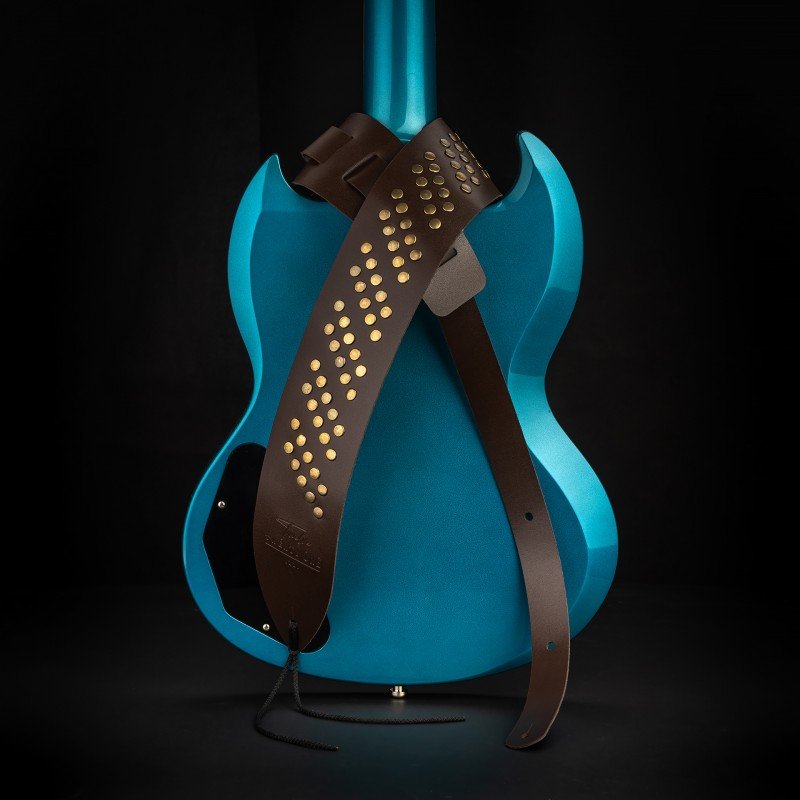 1221-75-5-BRN Ремень для гитары, кожаный, широкий, коричневый, 1221