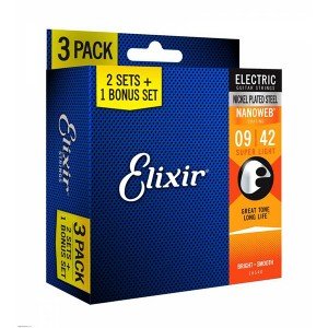 16540 NANOWEB Cтруны для электрогитары, Super Light, 9-42, 3 комплекта, Elixir 16540 NANOWEB Cтруны для электрогитары, Super Light, 9-42, 3 комплекта, Elixir