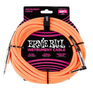 ERNIE BALL 6079 10" Braided Straight / Angle Instrument Cable - Neon Orange