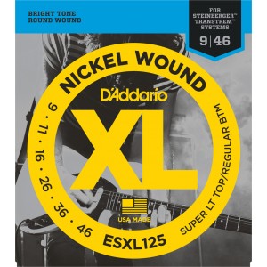 D'ADDARIO ESXL12 NICKEL WOUND SUPER LIGHT TOP/ REGULAR BOTTOM 9-46 струны для электрогитары HEADLESS, никелерованная сталь, 9-46