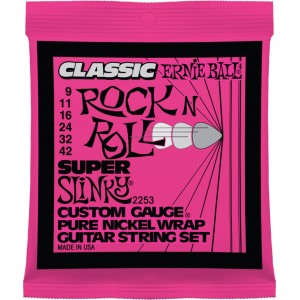 ERNIE BALL 2253 Super Slinky Classic Rock n Roll Pure Nickel Wrap Electric Guitar Strings - 9-42 Gauge