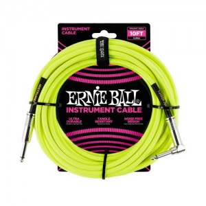 ERNIE BALL 6080 10" Braided Straight / Angle Instrument Cable Neon - Yellow