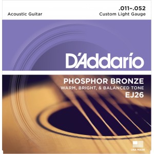 D'ADDARIO EJ26 PHOSPHOR BRONZE CUSTOM LIGHT 11-52 струны для акустической гитары, фосфорная бронза, 11-52