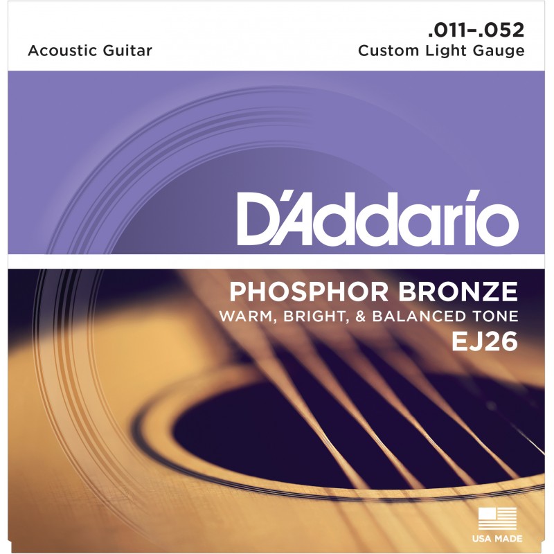 D'ADDARIO EJ26 PHOSPHOR BRONZE CUSTOM LIGHT 11-52 струны для акустической гитары, фосфорная бронза, 11-52