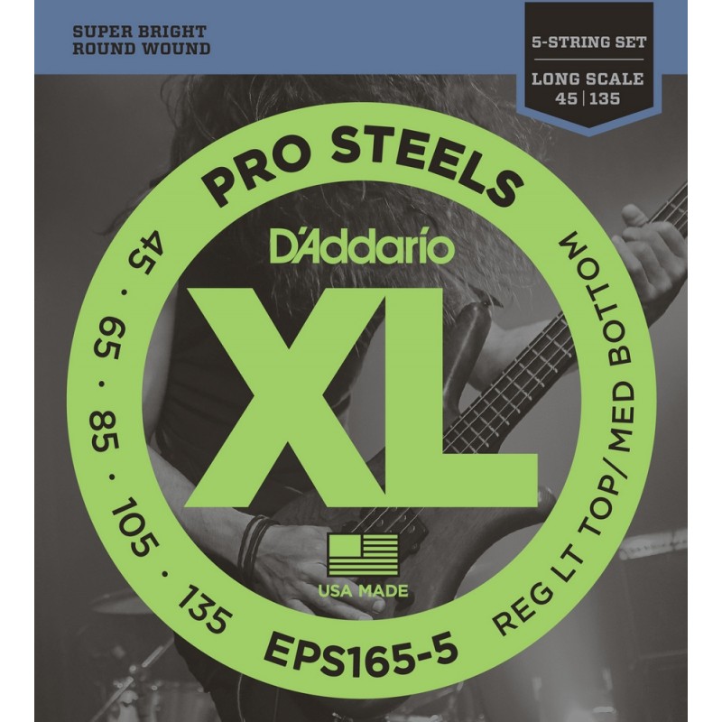 D'ADDARIO EPS165-5 PROSTEELS 5-STRING BASS CUSTOM LIGHT 45-135 струны для 5-струнной бас-гитары, мензура 34-36,25', сталь, 45-13