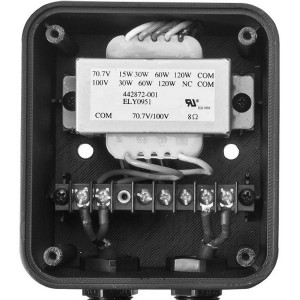 Bolt on Transformer Module to allow CBT70J-1 or CBT70JE-1 Speaker to be used on 70V/100V Distributed Line Speaker. 120W Multi-Tap, Gland Nuts Provide Water Tight Cable Entrance and Exit.