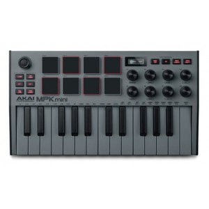 AKAI PRO MPK MINI MK3 Grey миди клавиатура с уменьшенными клавишами, цвет серый с серой клавиатурой