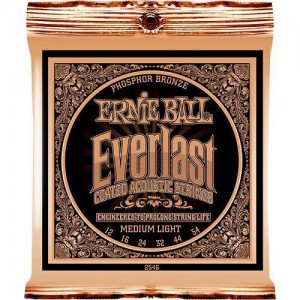ERNIE BALL 2546 Everlast Medium Light Coated Phosphor Bronze Acoustic Guitar Strings - 12-54 Gauge