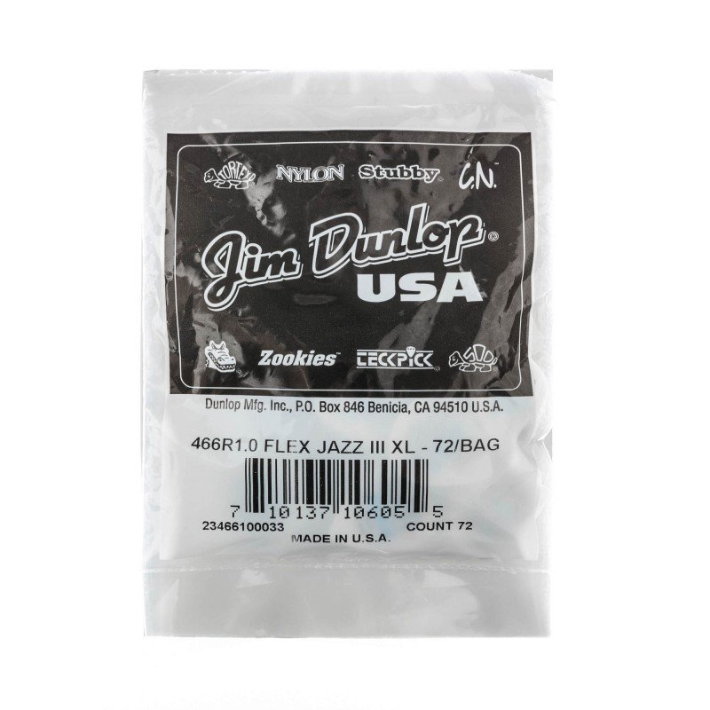 466R1.0 Tortex Flex Jazz III XL Медиаторы, 72шт, толщина 1.0мм, Dunlop 466R1.0 Tortex Flex Jazz III XL Медиаторы, 72шт, толщина 1.0мм, Dunlop