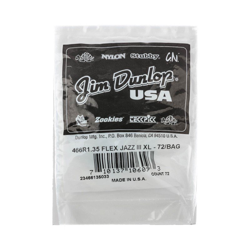 466R1.35 Tortex Flex Jazz III XL Медиаторы, 72шт, толщина 1.35мм, Dunlop