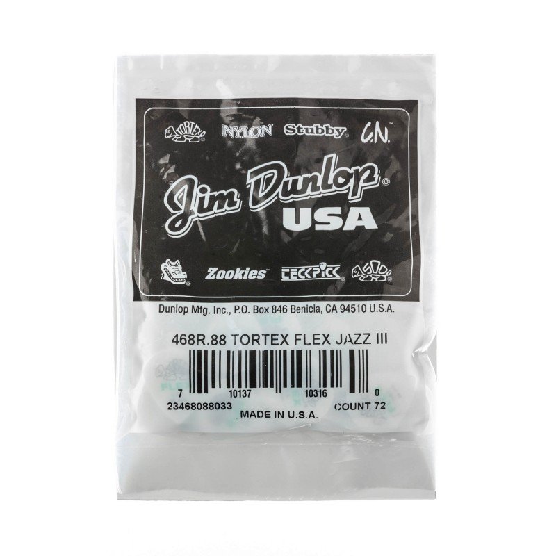 468R.88 Tortex Flex Jazz III Медиаторы, 72шт, толщина 0.88мм, Dunlop 468R.88 Tortex Flex Jazz III Медиаторы, 72шт, толщина 0.88мм, Dunlop