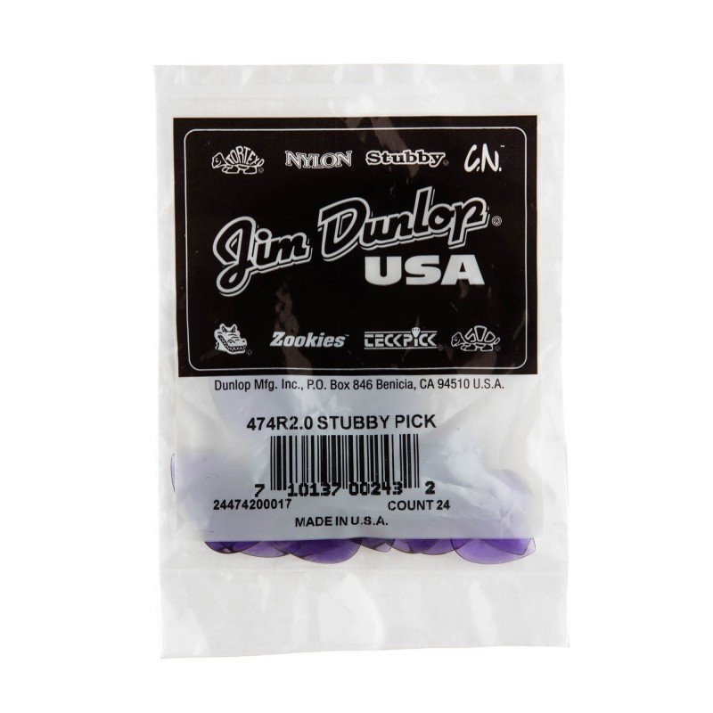 474R2.0 Stubby Jazz Медиаторы 24шт, толщина 2,0мм, Dunlop