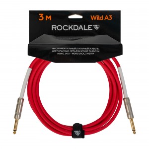 ROCKDALE Wild A3 инструментальный (гитарный) кабель, цвет красный, металлические разъемы mono jack - mono jack, 3 метра