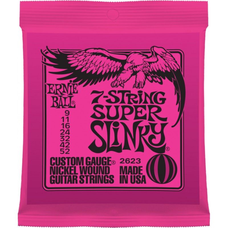 ERNIE BALL 2623 Super Slinky 7-String Nickel Wound Electric Guitar Strings - 9-52 Gauge
