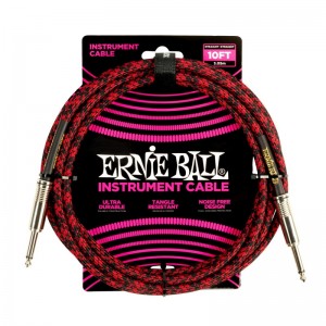 ERNIE BALL 6394 Ernie Ball 10ft Braided Straight Straight Inst Cable Red Black