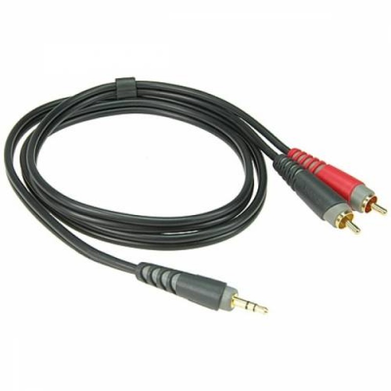 KLOTZ AY7-0200 инсертный кабель с пластиковыми разъёмами 2RCA x stereo mini jack, контакты позолочены, цвет чёрный, 2 м