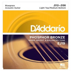 D"ADDARIO EJ19 PHOSPHOR BRONZE ACOUSTIC GUITAR STRINGS, BLUEGRASS, 12-56