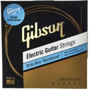 GIBSON SEG-BWR9 BRITE WIRE REINFORCED ELECTIC GUITAR STRINGS, ULTRA LIGHT GAUGE