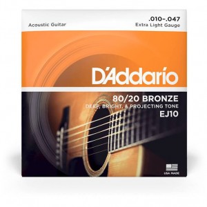 D"ADDARIO EJ10 80/20 Bronze Acoustic Guitar Strings, Extra Light, 10-47