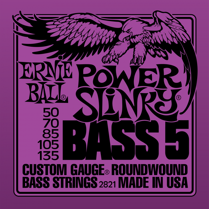 ERNIE BALL 2821 Power Slinky 5-String Nickel Wound Electric Bass Strings - 50-135 Gauge