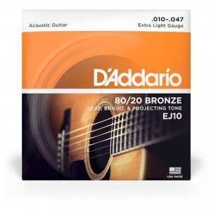 D'ADDARIO EJ10 80/20 BRONZE EXTRA LIGHT 10-47 струны для акустической гитары, бронза, 10-47..