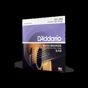 D"ADDARIO EJ13 80/20 Bronze Acoustic Guitar Strings, Custom Light, 11-52