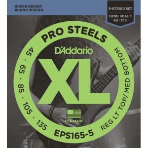 D"ADDARIO EPS165-5 ProSteels 5-String Bass, Custom Light, 45-135, Long Scale