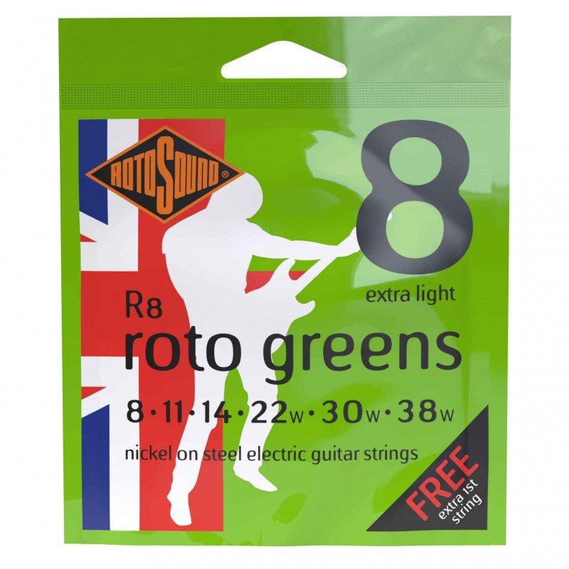 ROTOSOUND R8 STRINGS NICKEL EXTRA LIGHT струны для электрогитары, никелевое покрытие, 8-38