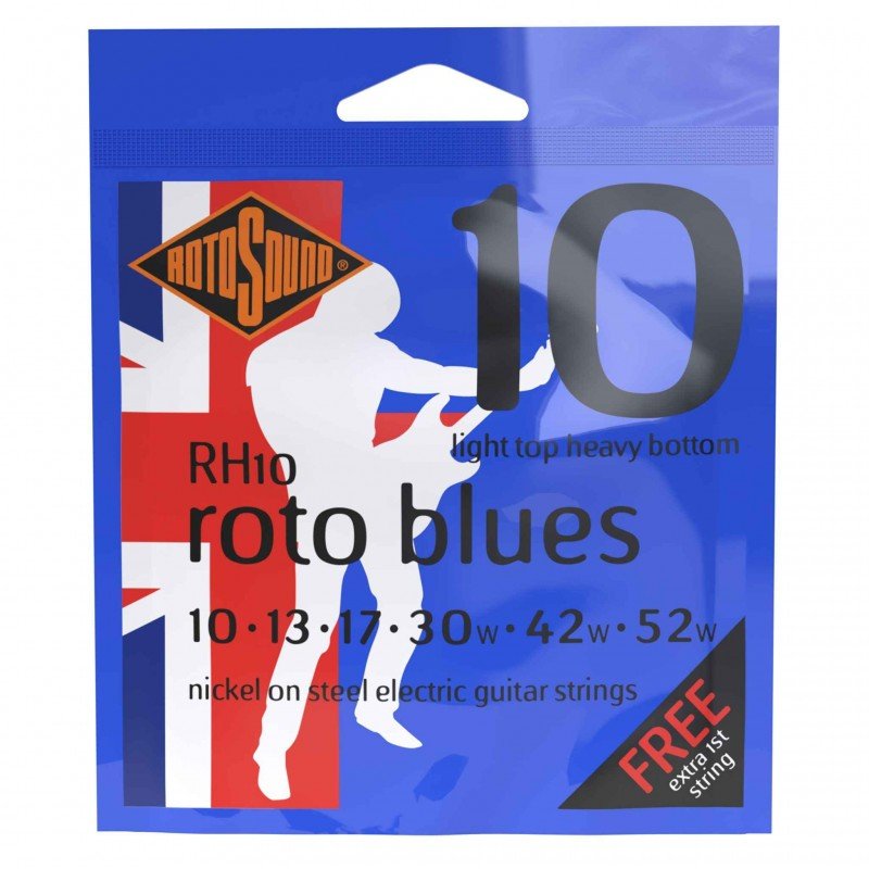 ROTOSOUND RH10 STRINGS NICKEL LIGHT TOP/HEAVY BOTTOM струны для электрогитары, никелевое покрытие, 10-52