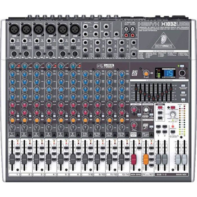 BEHRINGER X1832USB микшер, 6 моновходов с компрессорами, 4 стерео, 3 AUX-шины, 2 подгруппы, процессор эффектов, USB