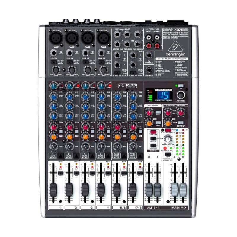 BEHRINGER X1204USB микшер, 4 моновхода с компрессорами, 2 стерео, 2 AUX-шины, процессор эффектов, USB