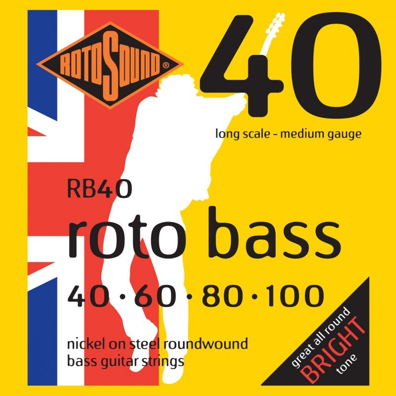 ROTOSOUND RB40 NICKEL (UNSILKED) 40 60 80 100 струны для басгитары, никелевое покрытие, 40-100