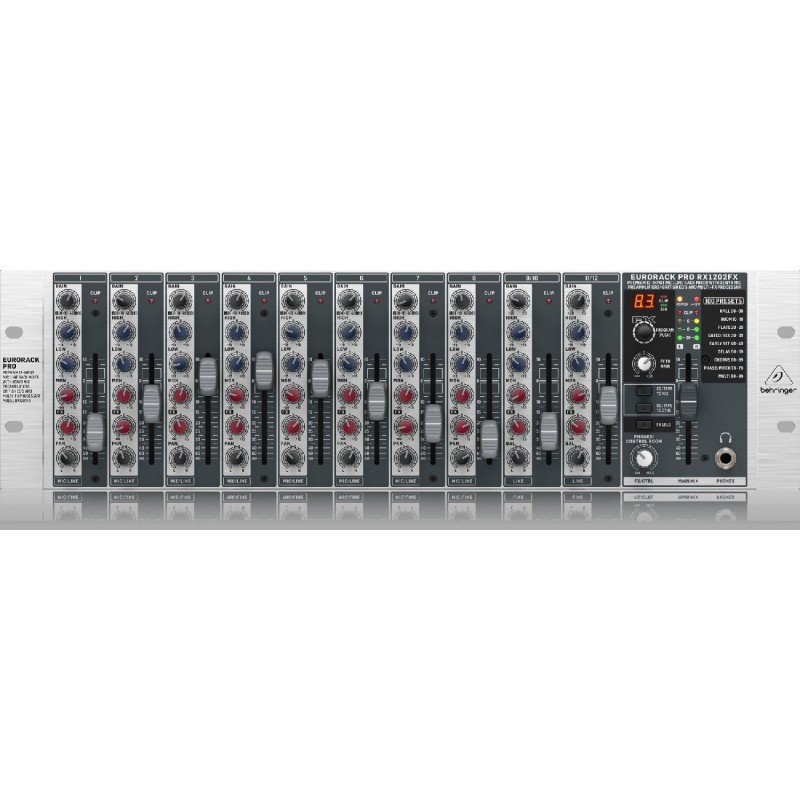 BEHRINGER RX1202FX V2 малошумящий микшерный пульт для установки в стойку, 3U, 8 моновходов, 2 стереовхода, 2 AUX-шины, FX