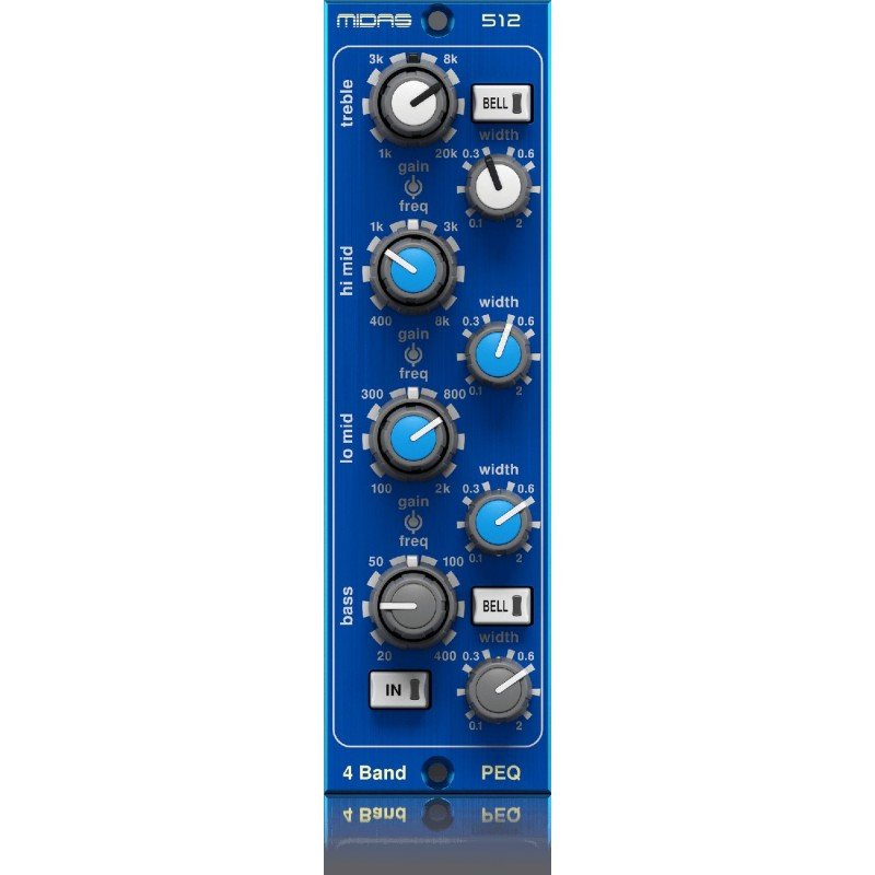 MIDAS PARAMETRIC EQUALISER 512 V2 4-полосный параметрический эквалайзер в корпусе 500 серии, основан на приборе Midas HERITAGE 3