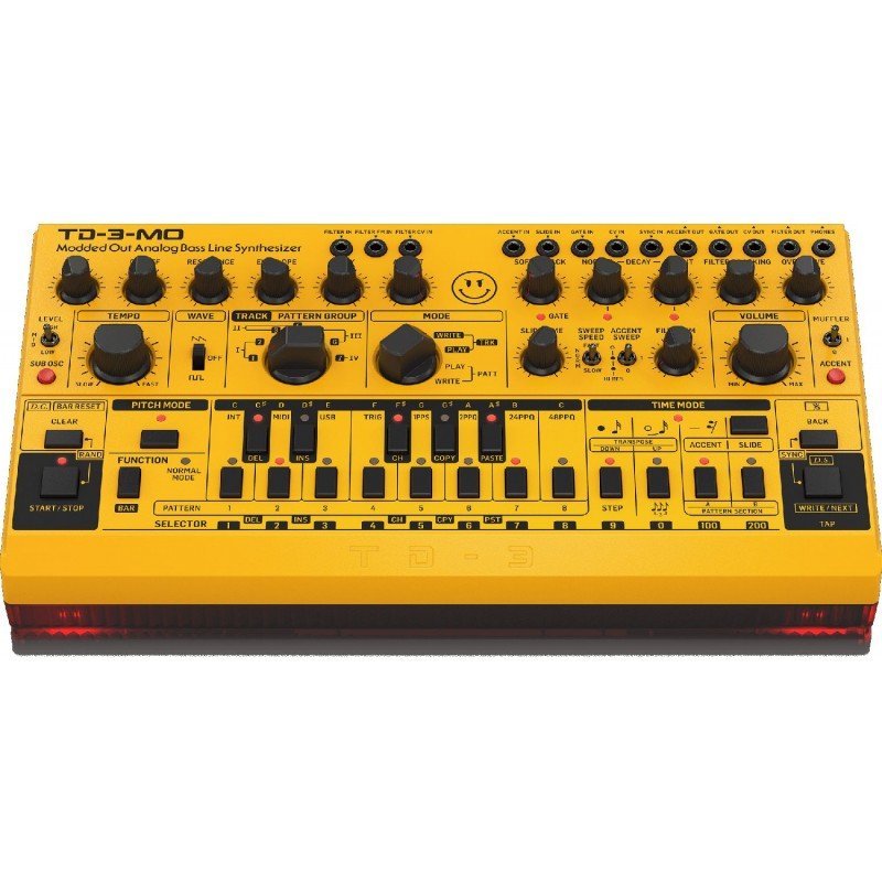 BEHRINGER TD-3-MO-AM Аналоговый басовый синтезатор с 16-ступенчатым секвенсором и фильтрами VCO, VCF и VCA желтый