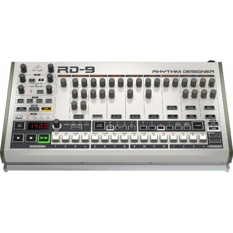 BEHRINGER RD-9 классическая аналоговая драм-машина с 10 звуками барабанов, 64-шаговым секвенсором и 2-х режимным фильтром