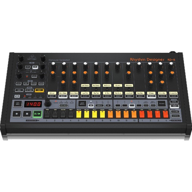 BEHRINGER RD-8 MKII классическая аналоговая драм-машина с 16 звуками барабанов, 64-шаговым секвенсором и 2-х режимным фильтром