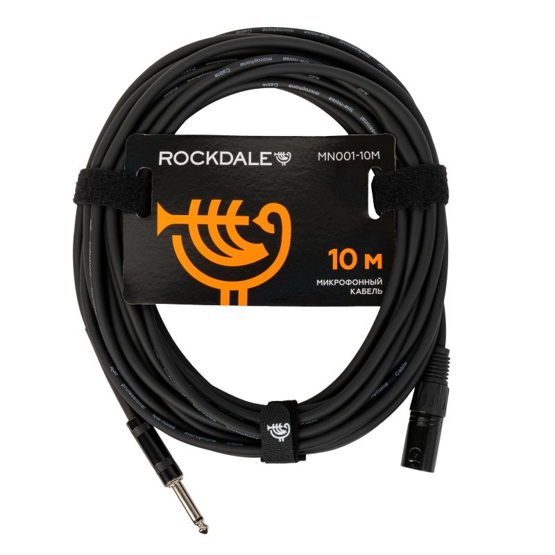 ROCKDALE MN001-10M готовый микрофонный кабель, разъемы XLR male X mono jack male, длина 10 м, черный