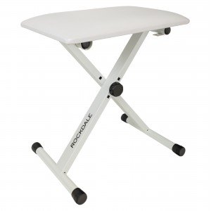 ROCKDALE Q-90 white компактная банкетка для пианиста складной конструкции, высота 40-48 см, сиденье 40х30х3,5 см, металл, цвет б ROCKDALE Q-90 white компактная банкетка для пианиста складной конструкции, высота 40-48 см, сиденье 40х30х3,5 см, металл, цвет б