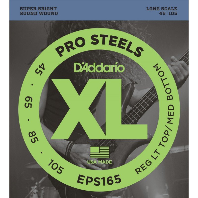 D"ADDARIO EPS165 ProSteels Bass, Custom Light, 45-105, Long Scale