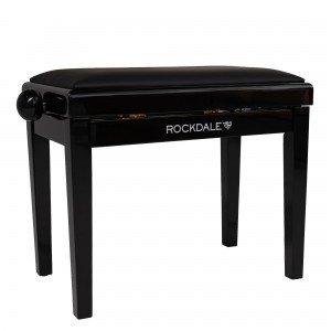 ROCKDALE RHAPSODY 131 BLACK GLOSS деревянная банкетка с регулировкой высоты, цвет корпуса черный глянцевый, сиденье кожзам черны ROCKDALE RHAPSODY 131 BLACK GLOSS деревянная банкетка с регулировкой высоты, цвет корпуса черный глянцевый, сиденье кожзам черны